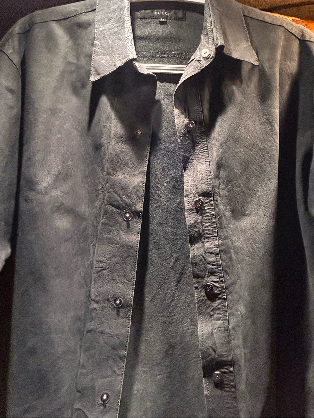 Gucci Black Leather Button-Front Shirt